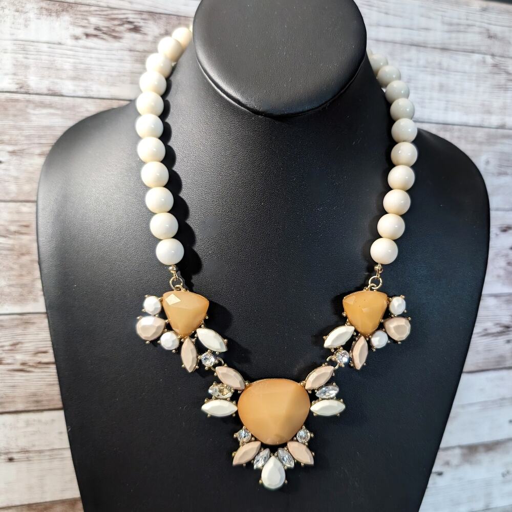 Vintage Necklace Chunky Statement Cream, Beige and Muted Orange